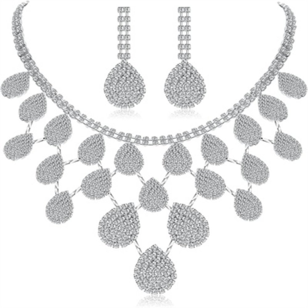 Bridal Wedding crystal rhinestone necklace and earrings Bridesmaid set Ladies pa